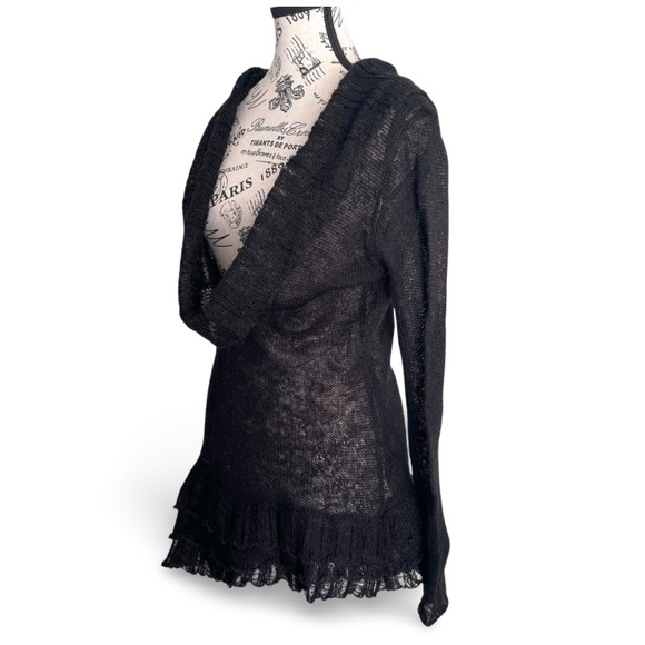 Sandwich Black Mohair Blend Cowl Neck Ruffle Hem Sweater Goth Y2K Grunge - Picture 3 of 6